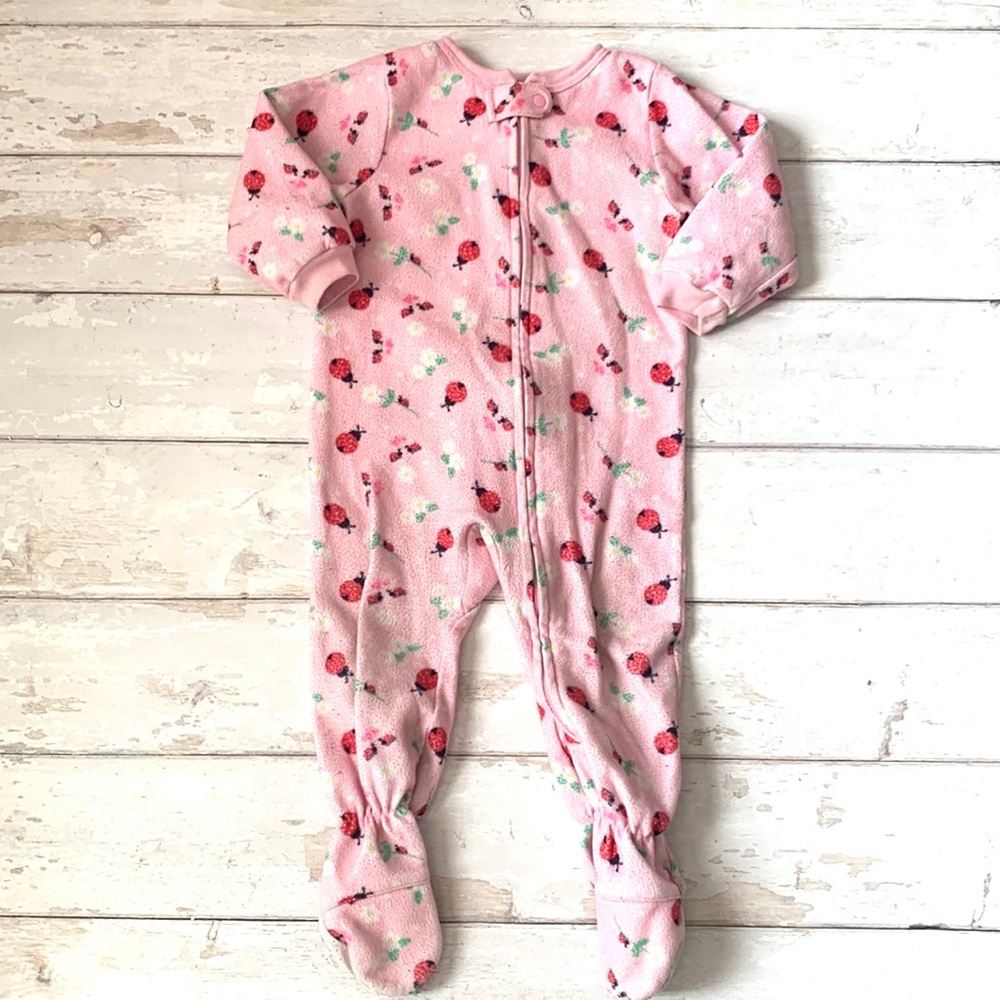 Baby Girl 18m Fleece Footie Sleeper Pajamas One Piece Pink Ladybugs Print